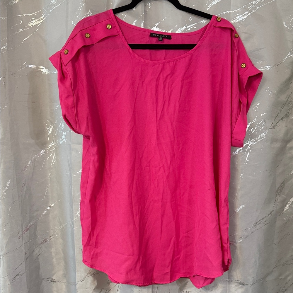 Forever 21 Hot Pink Blouse with Gold Button Accents